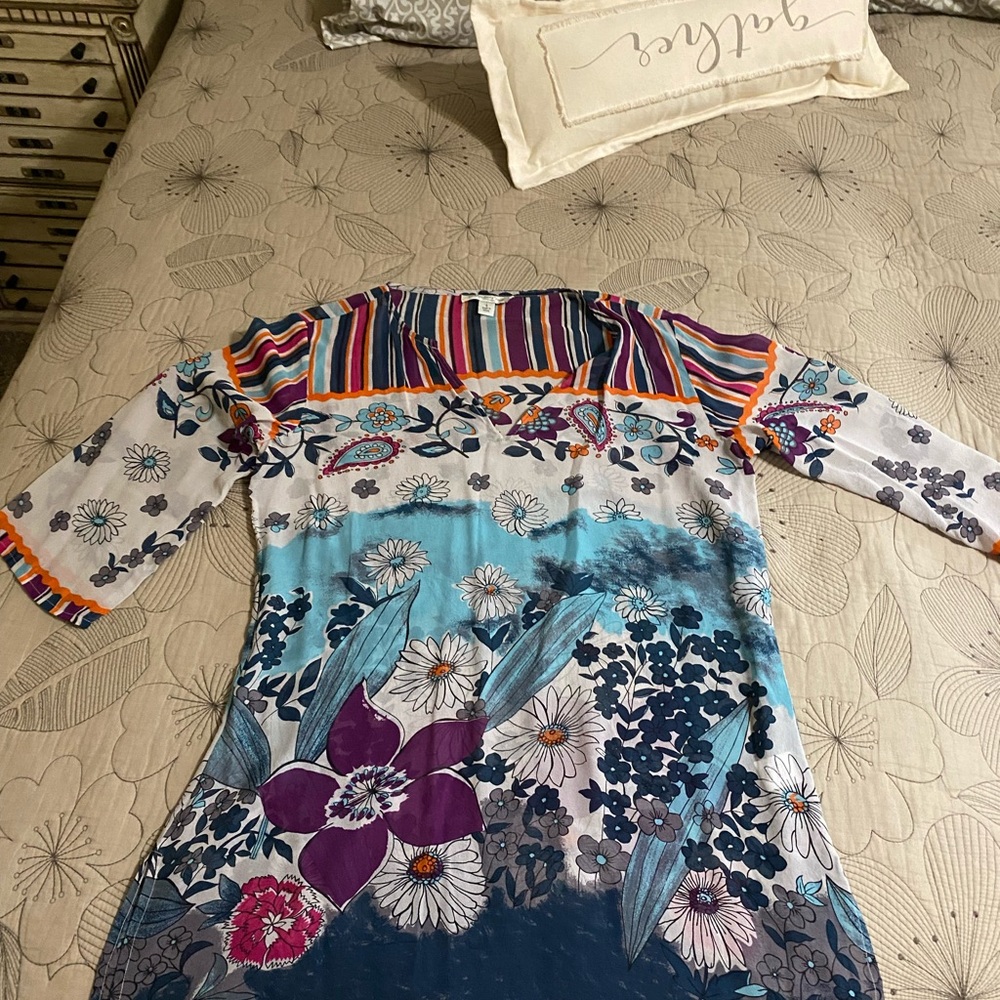 Floral tunic, blouse or swimsuit, cover up in real silk, cold water creek